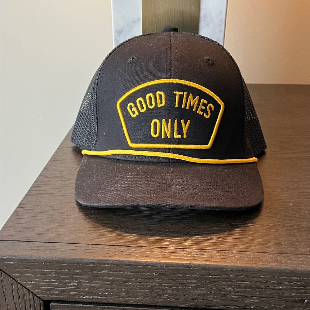 Black Mesh Hat with Yellow Embroidery